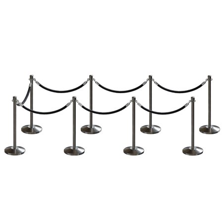 MONTOUR LINE Stanchion Post and Rope Kit Sat.Steel, 8 Crown Top 7 Black Rope C-Kit-8-SS-CN-7-ER-BK-PS